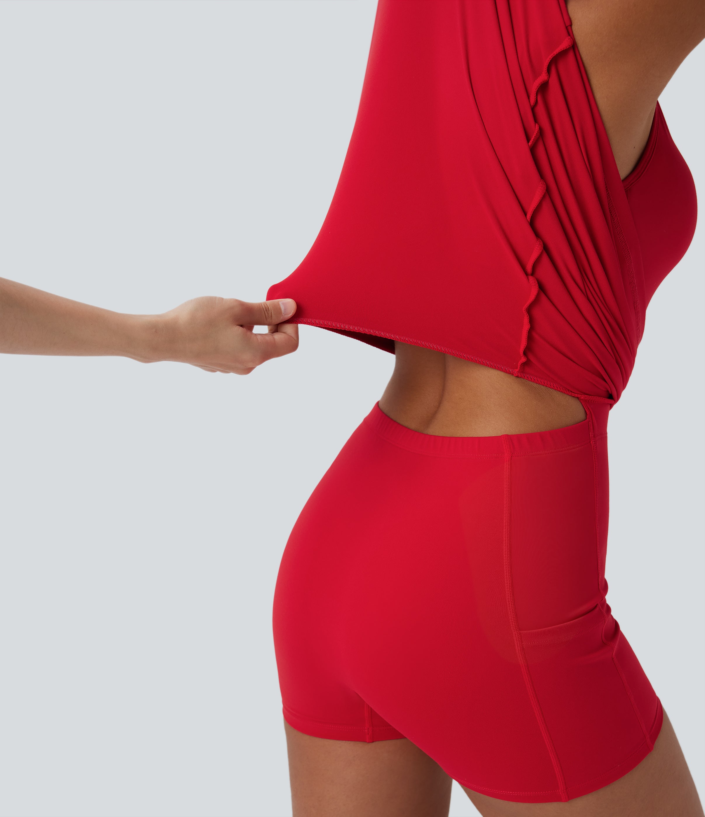 SoftlyZeroTM Plush Push-Up Molded Cups Zipper 2-in-1 Yoga Active Dress with Pockets-Easy Peezy