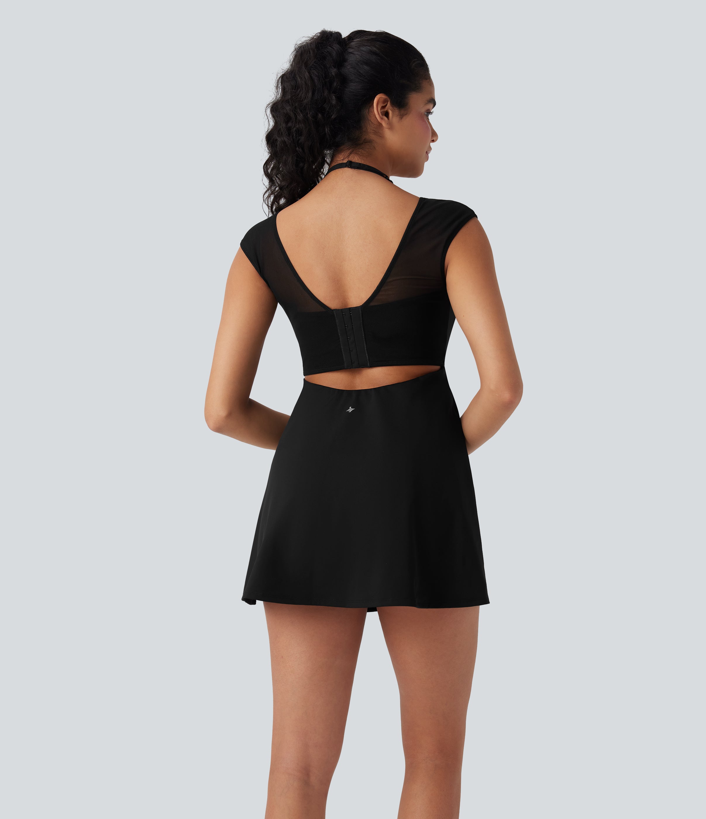 SoftlyZeroTM Airy Halter Adjustable Buckle Contrast Mesh Cool Touch Yoga Active Dress-Easy Peezy-UPF50+