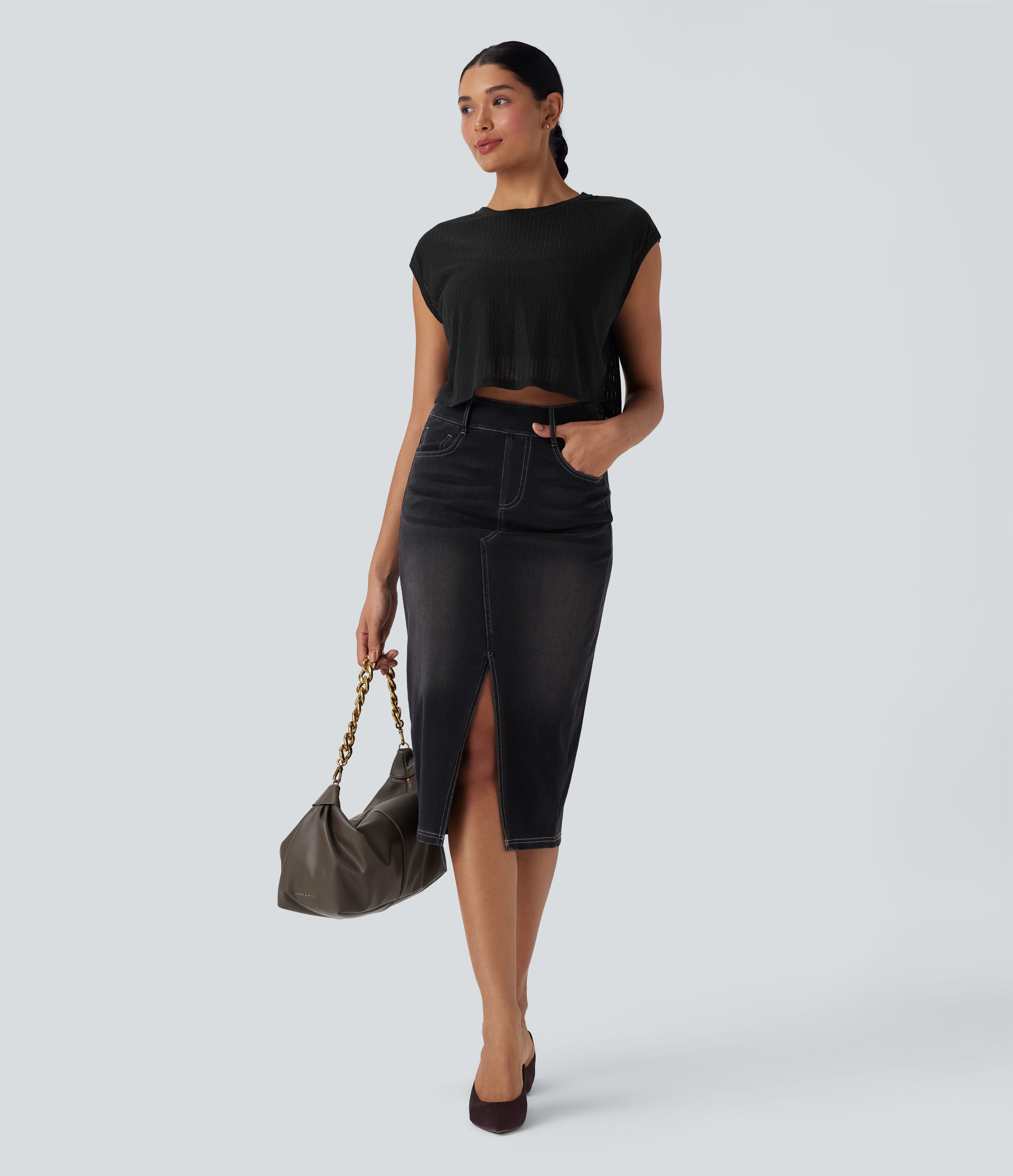 Round Neck Cap Sleeve Cut Out Casual Top