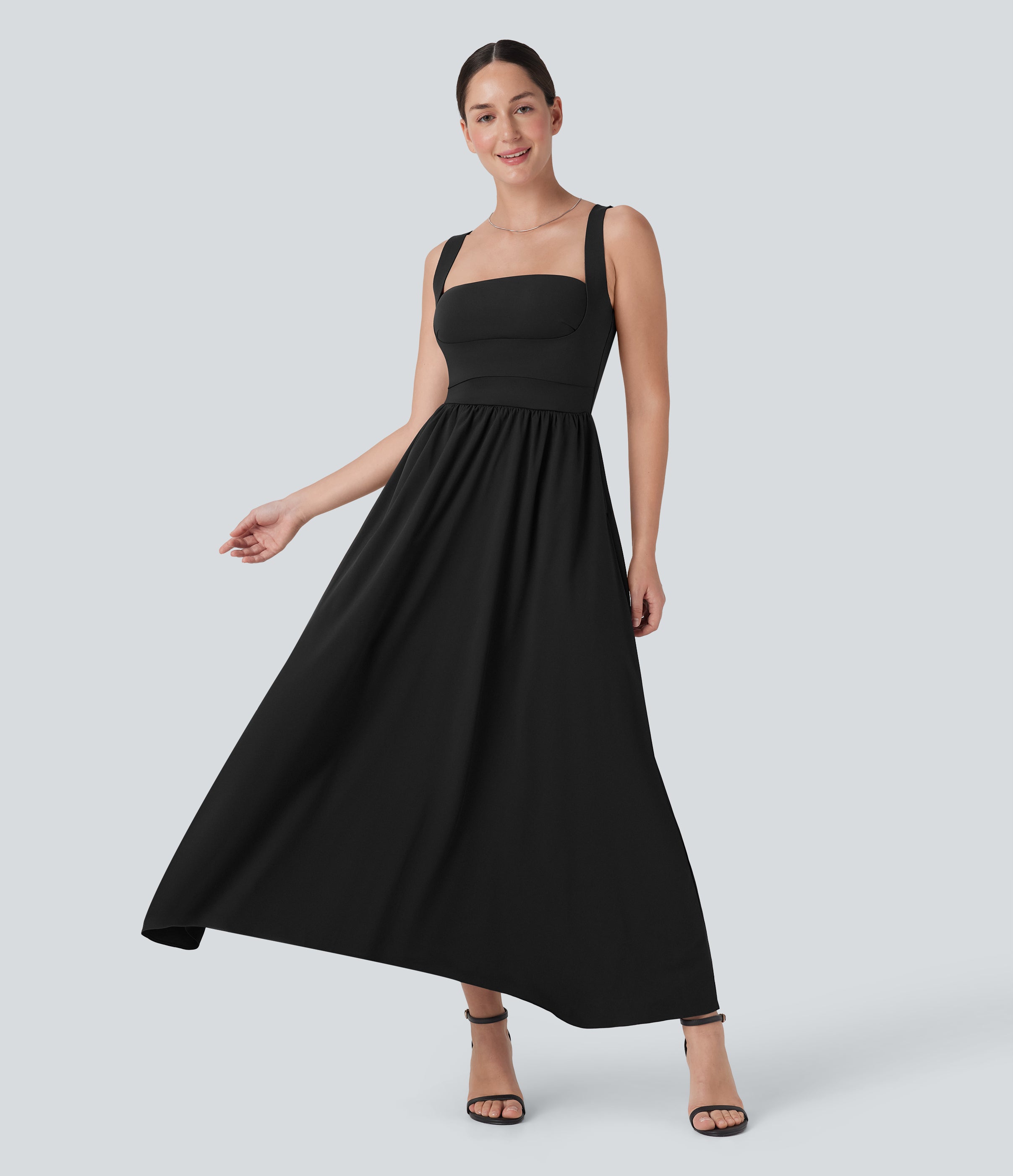 BreezefulTM Push Up Flowy Quick Dry Maxi Casual Dress with Pockets-D/DD/DDD/F Cups