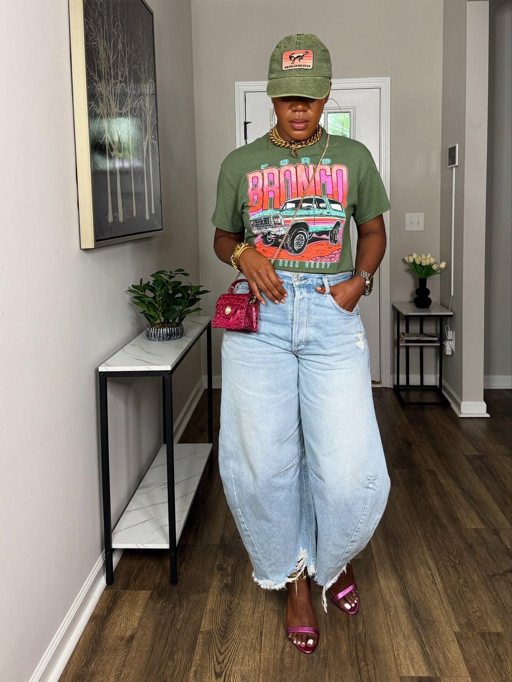Fashion Raw Trim Ripped Wide Leg Jeans