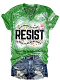 V-Neck Retro Tie-dye Resist Not My President, Not My Voice, Not My Values, Not My Beliefs Print T-Shirt