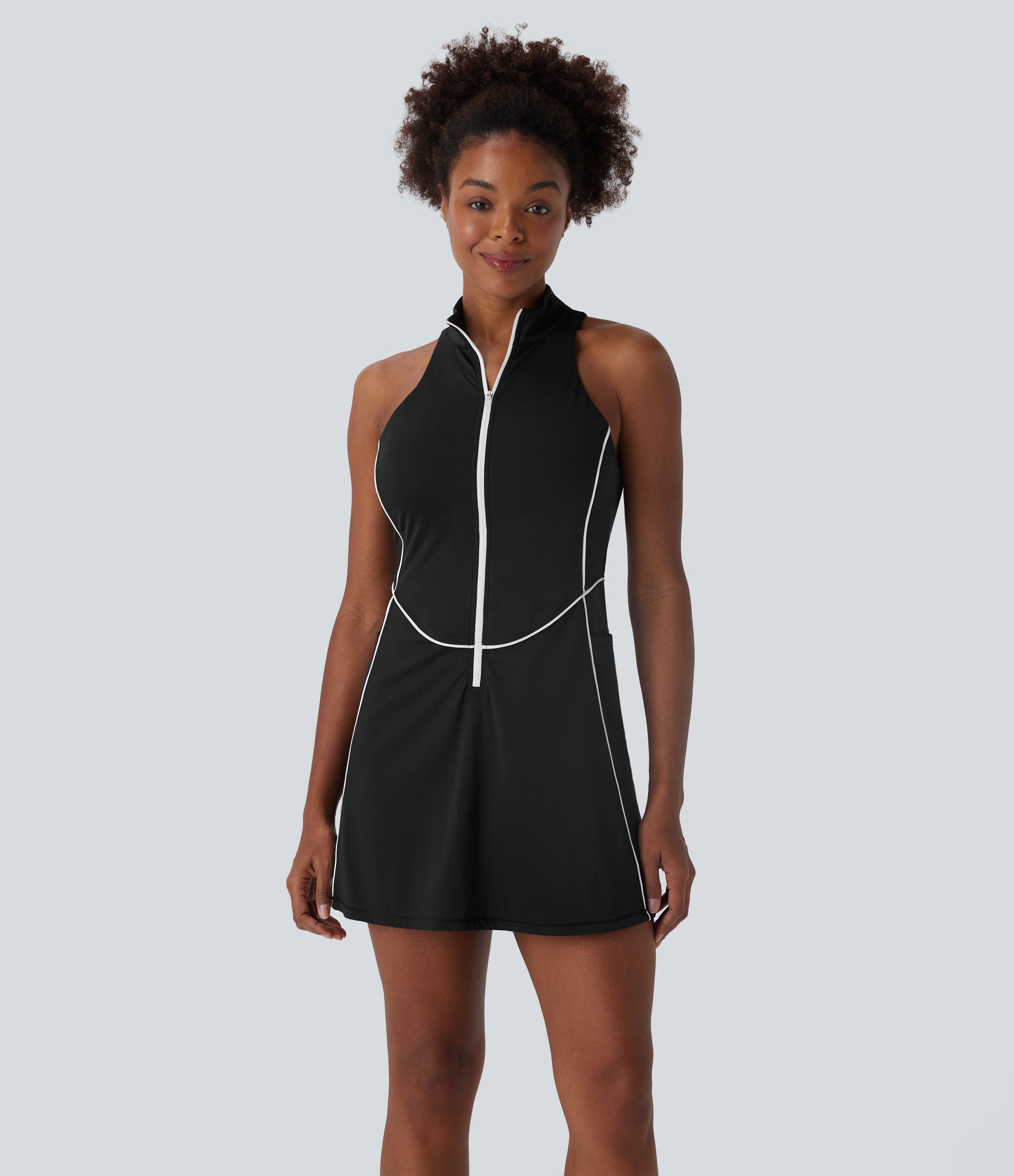 SoftlyZeroTM QuickDry Sleeveless Half Zip Mini Golf Active Dress with Pockets-Golf Tee