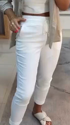 Ladies Drawstring Solid Color Casual Pants