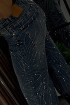 Women Rhinestone Washed Casual Jeans