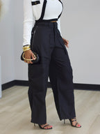 Casual Pocket Zip Accent Straight Leg Cargo Pants