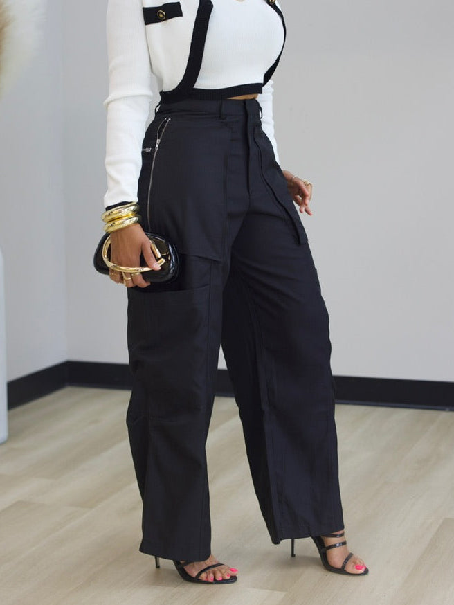 Casual Pocket Zip Accent Straight Leg Cargo Pants