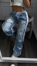 Womens Spliced Scratches and Diamond Casual Jeans