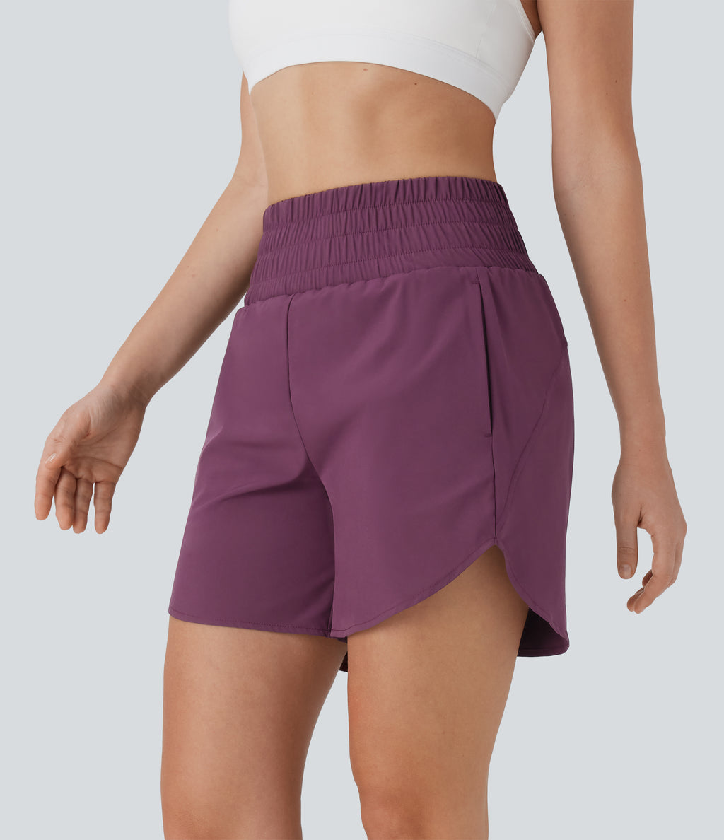BreezefulTM High Waisted Pockets 2-in-1 Curved Hem Quick Dry Running Shorts 5.5''-Longer Length