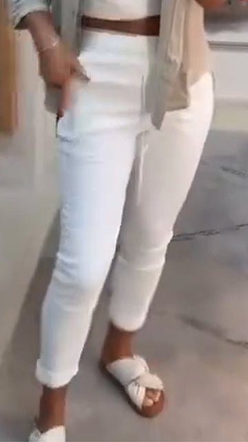 Ladies Drawstring Solid Color Casual Pants