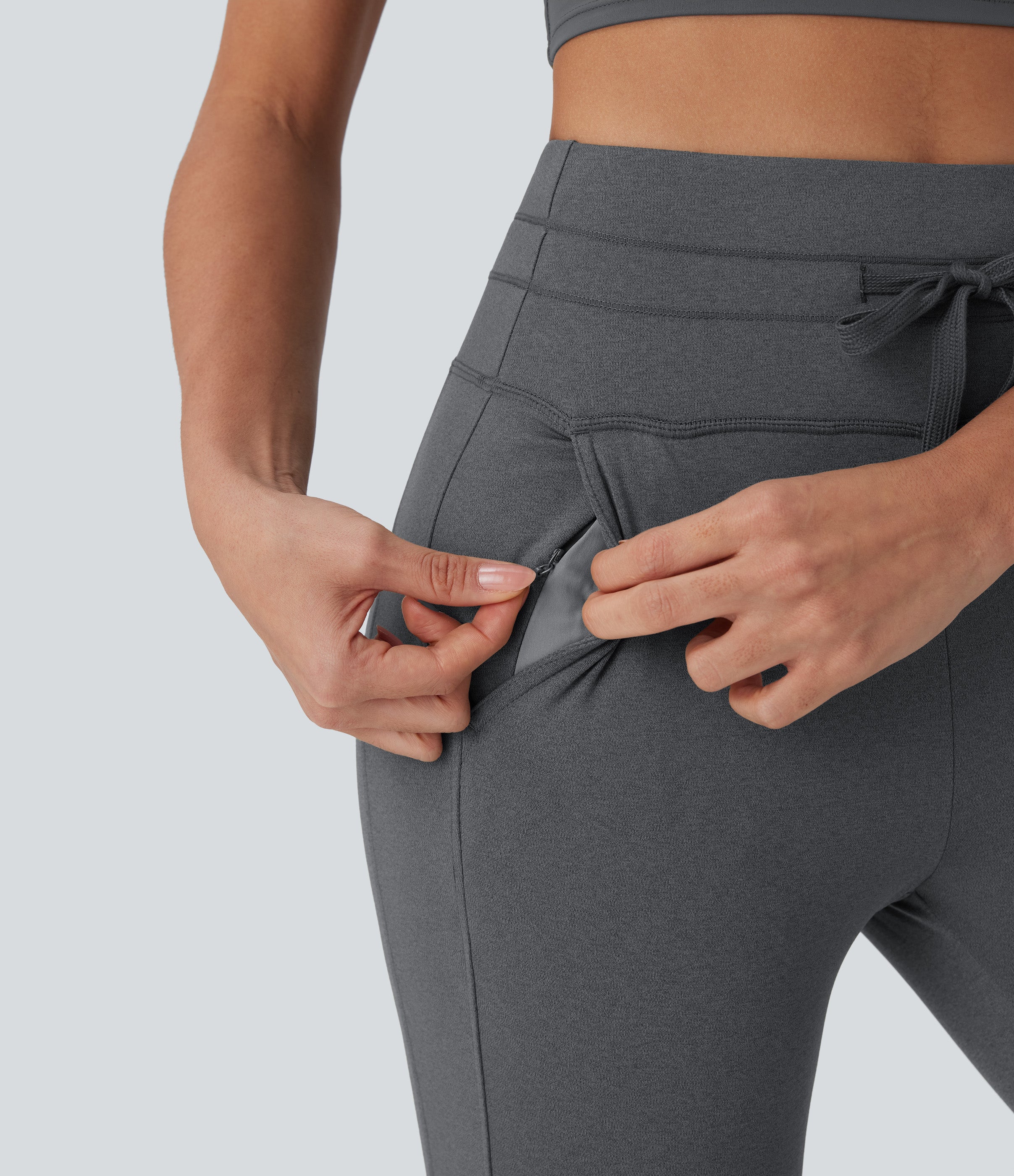 High Waisted Drawstring Pedal Pusher Quick Dry Yoga Joggers with Pockets