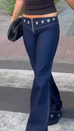 Women Rivet Decorative Spliced Casual Jeans