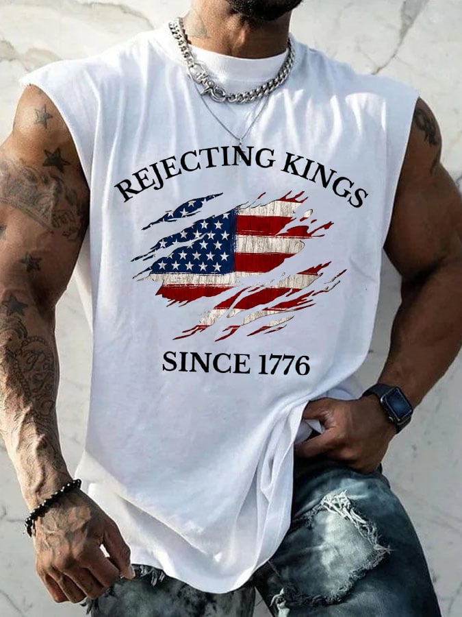 🔥Buy 3 Get 15% Off🔥Men's “Rejecting Kings Since 1776” Printed Casual Tank Top