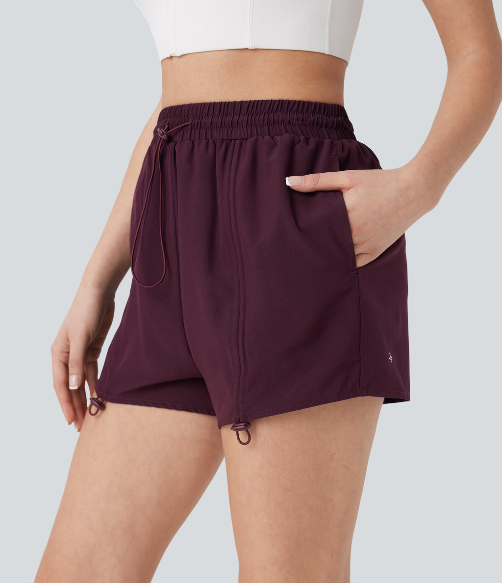 High Waisted Drawstring 2-in-1 Yoga Shorts with Pockets