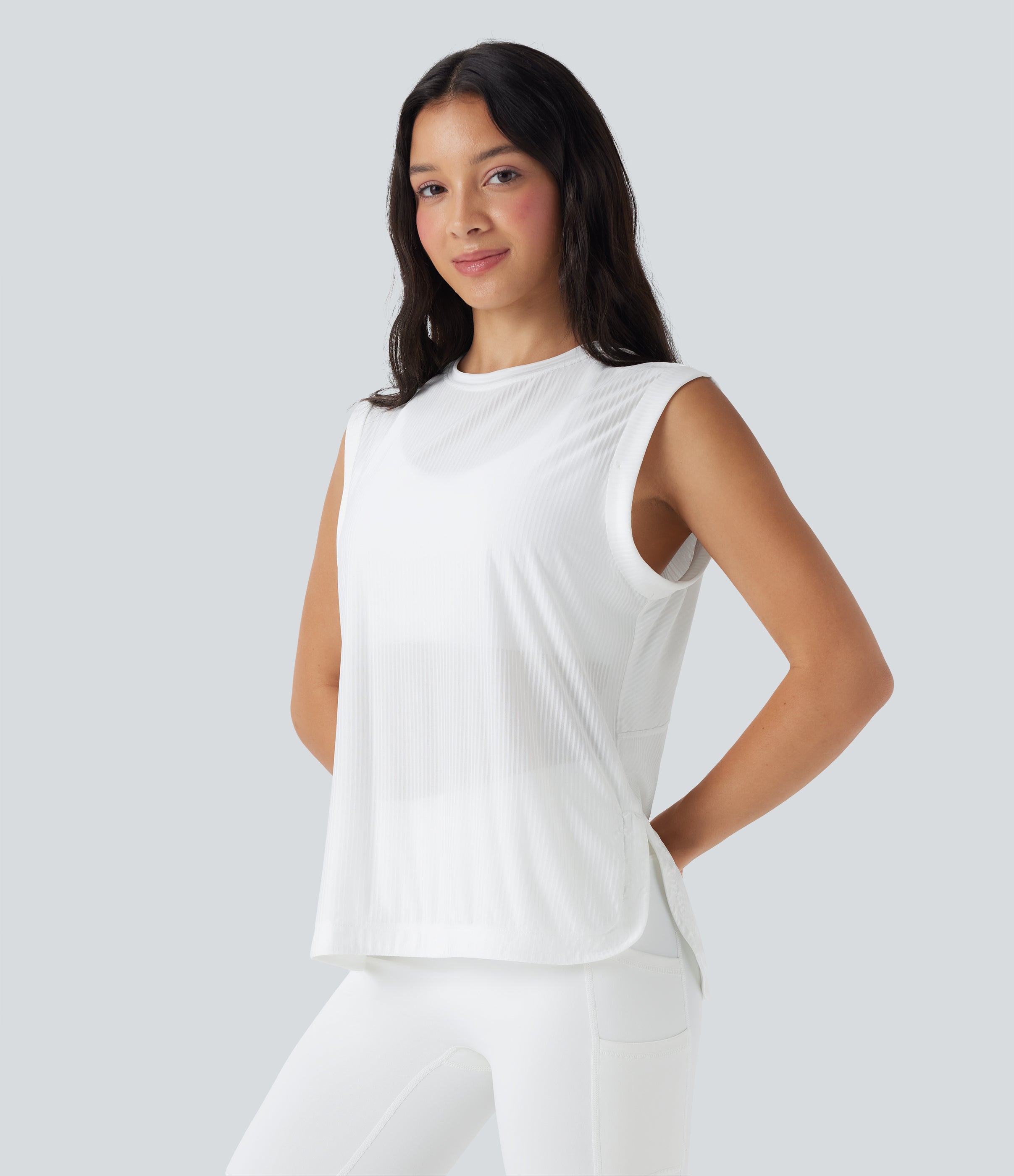 Round Neck Curved Hem Quick Dry Yoga Tank Top