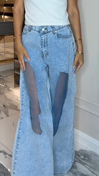 Ladies Mesh Spliced Casual Jeans