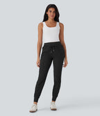 High Waisted Drawstring Tapered Travel Joggers with Side Zip Pockets