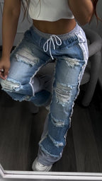 Womens Spliced Scratches and Diamond Casual Jeans