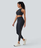 UltraSculptTM SoCinched High Waisted Tummy Control Contrast Lace Shaping Training Leggings with Pockets