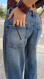 Women Wash Pocket Star Print Casual Jeans