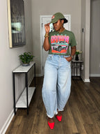 Fashion Raw Trim Ripped Wide Leg Jeans