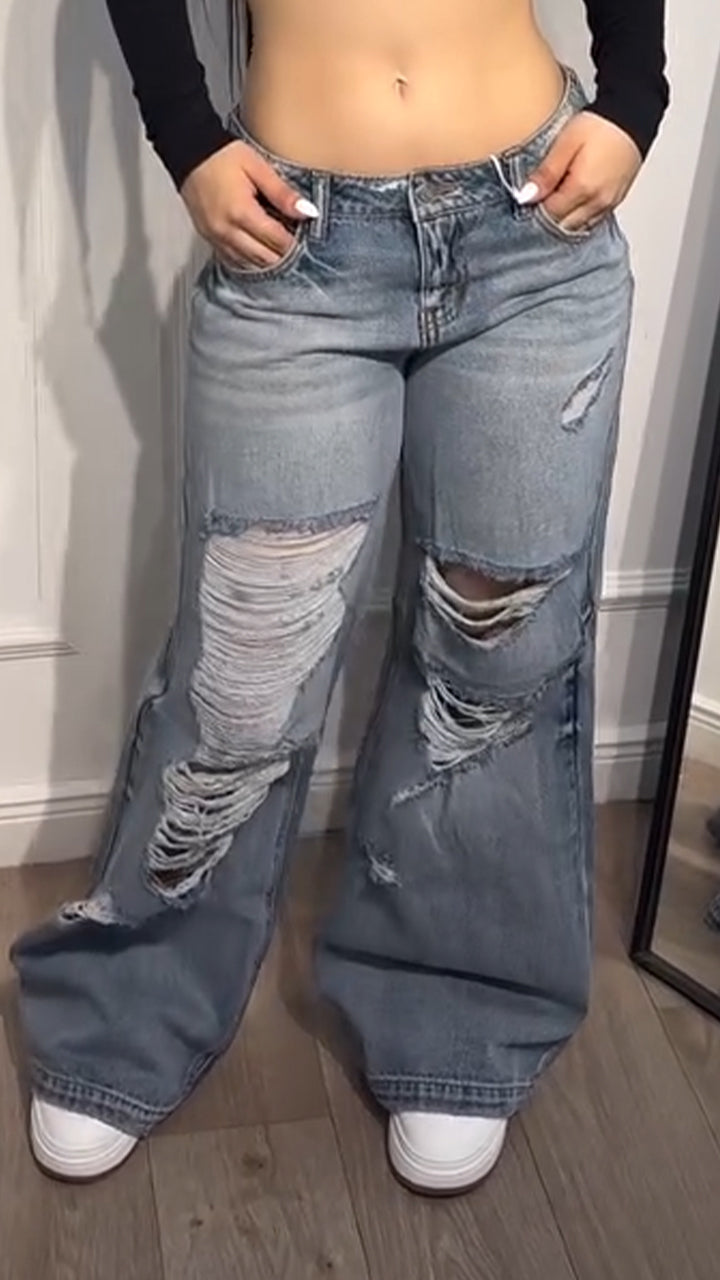Ladies Ripped Water Washed Casual Jeans