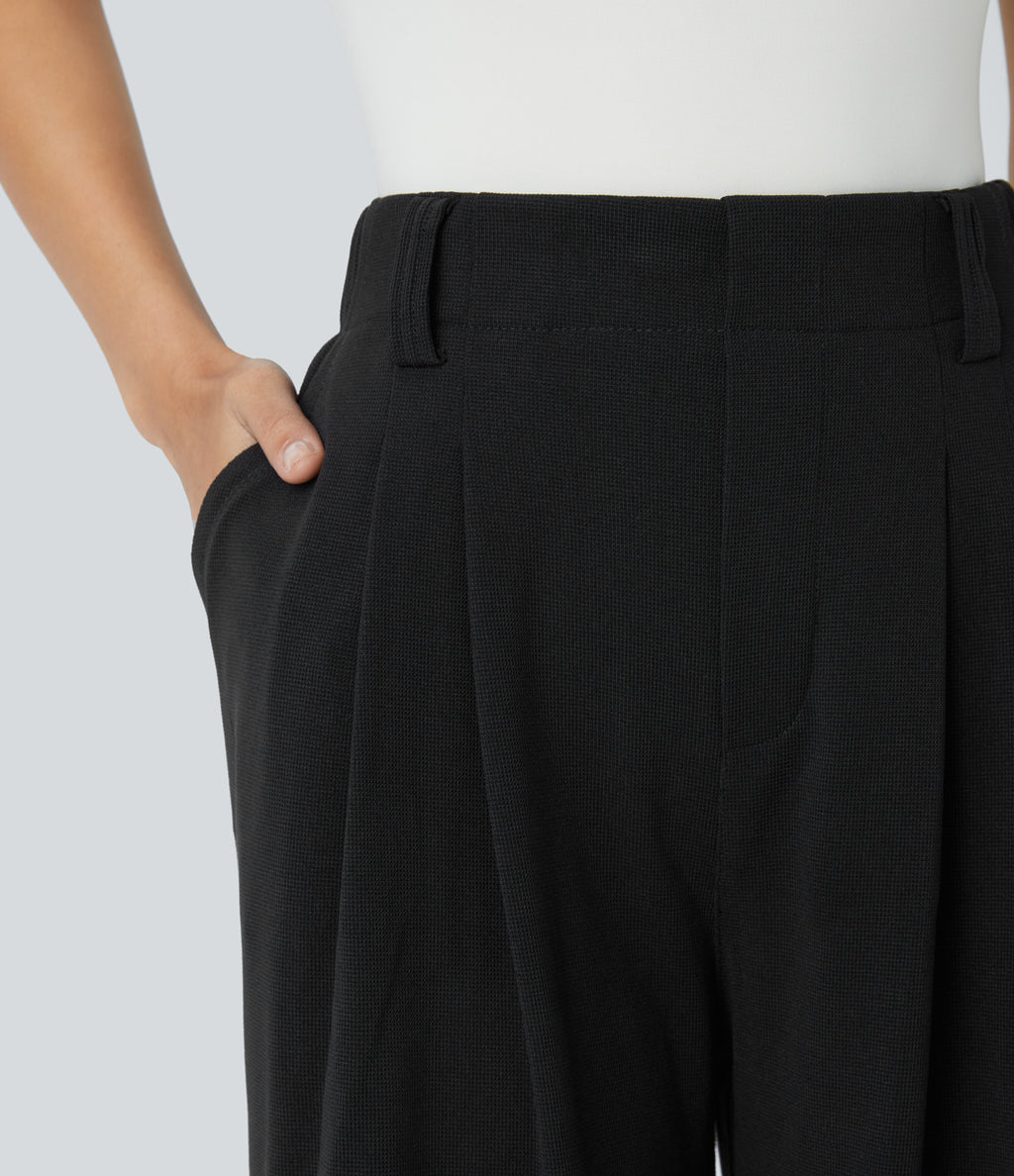 FlexTM High Waisted Side Pocket Wide Leg Waffle Work Pants
