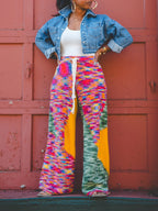 Casual Colorful Knit Paneled Pants