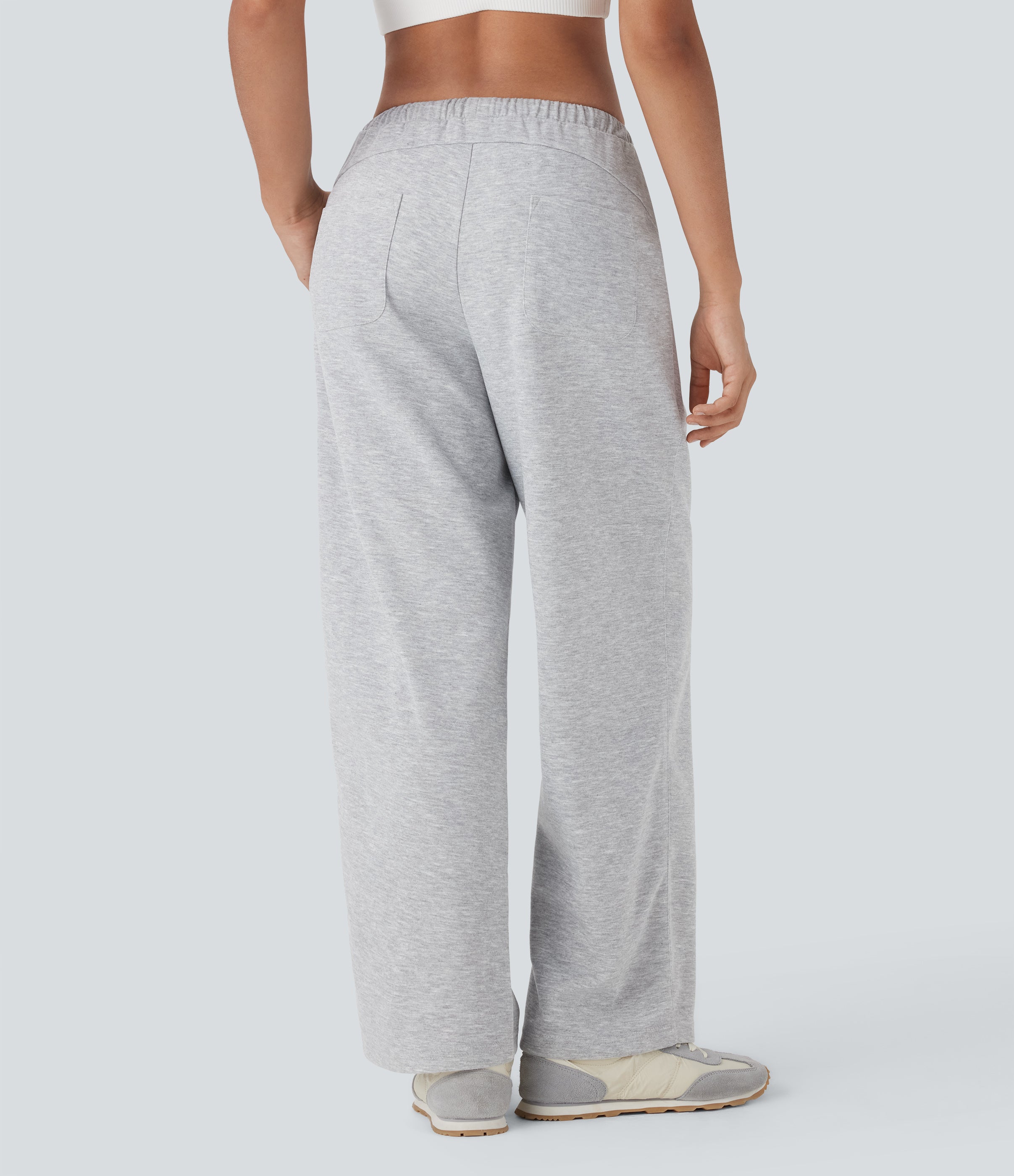 Low Rise Drawstring Straight Leg Yoga Pants with Pockets