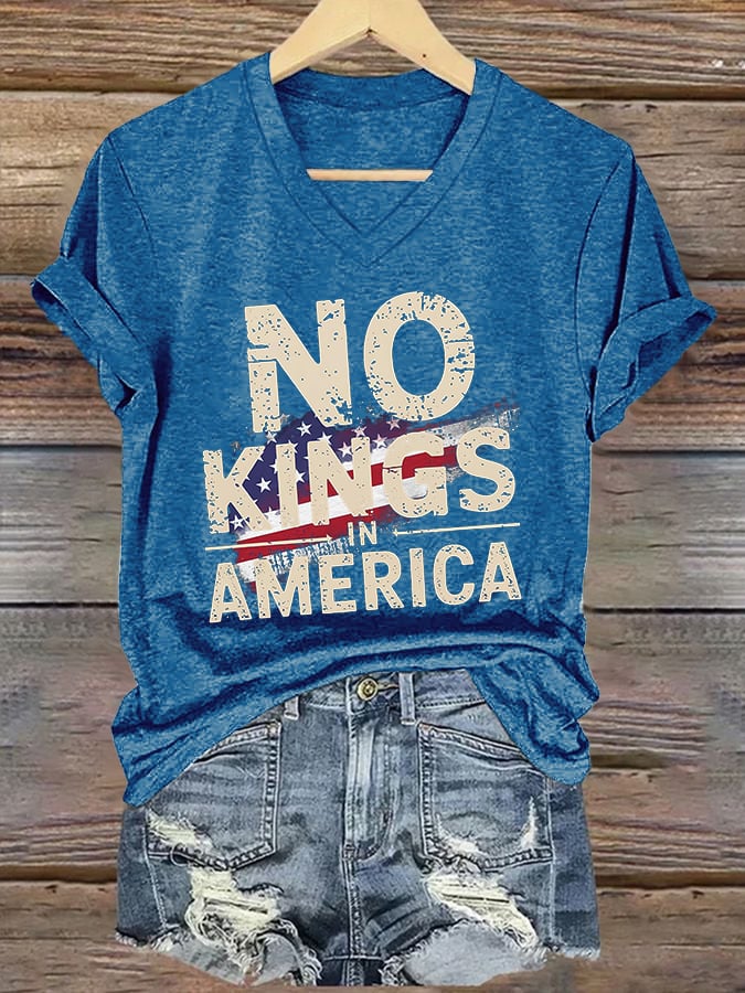 🔥Buy 3 Get 15% Off🔥V-neck Retro No Kings In America Print T-Shirt