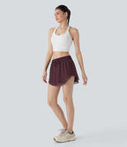 Mid Rise Drawstring 2-in-1 Contrast Mesh Mini Tennis Skirt with Pockets