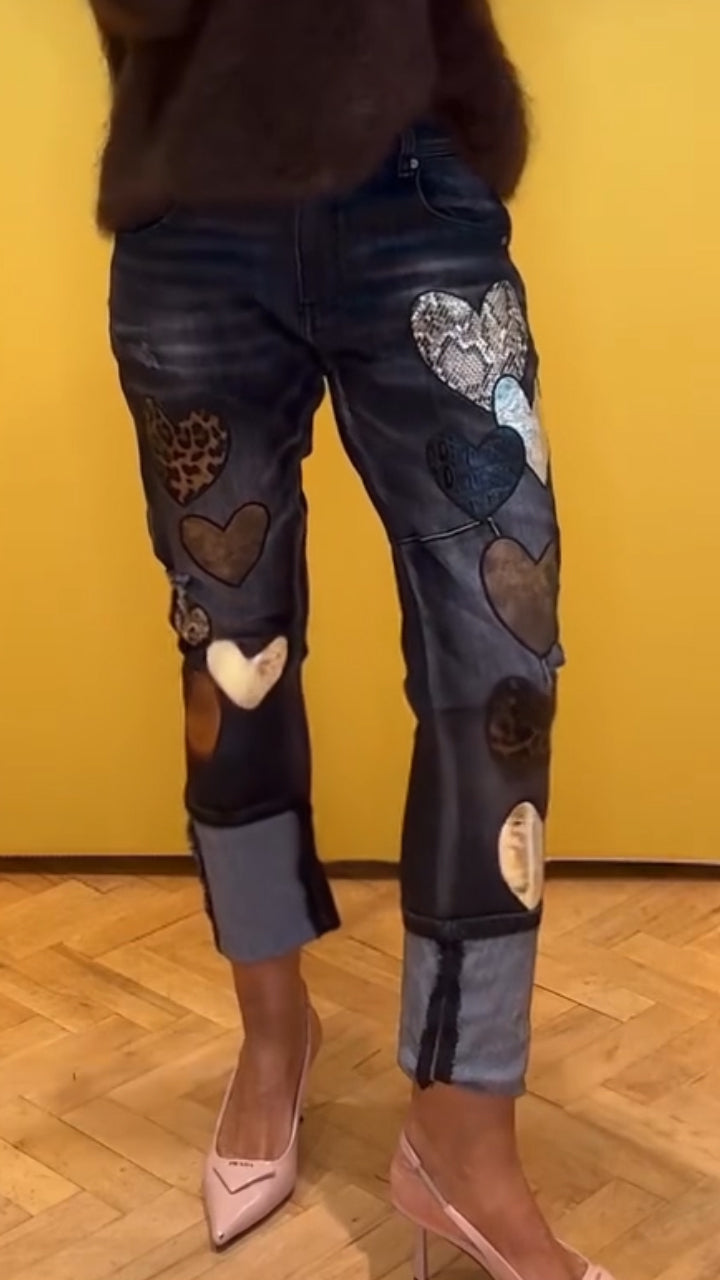 Women Love Printed Spliced Casual Jeans