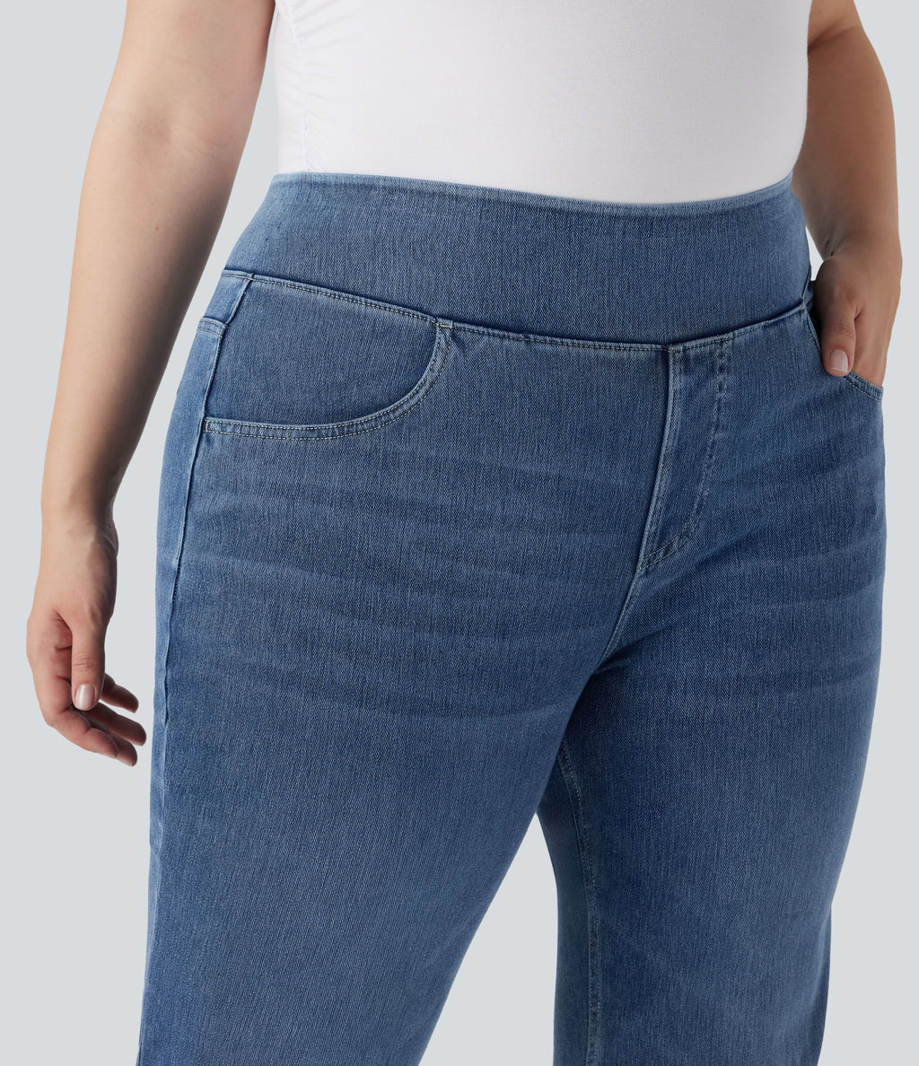 FlexTM High Waisted Pockets Washed Casual Bootcut Plus Size Jeans