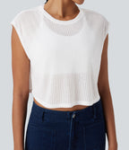 Round Neck Cap Sleeve Cut Out Casual Top