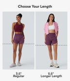 BreezefulTM High Waisted Pockets 2-in-1 Curved Hem Quick Dry Running Shorts 5.5''-Longer Length