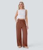 2026🔥 High Waisted Drawstring Pocket Wide Leg Casual Linen-Feel Pants