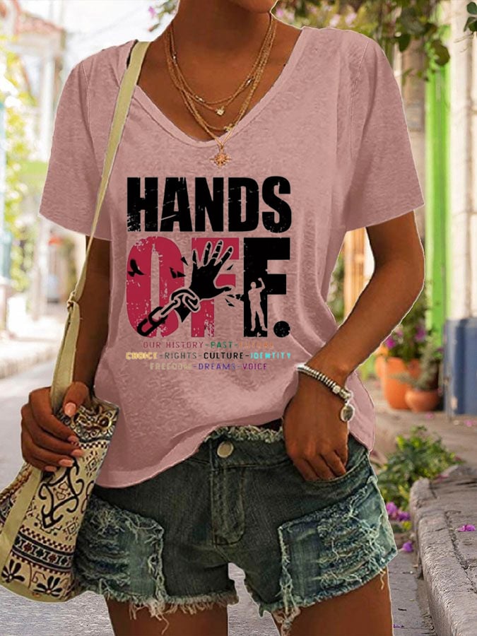 🔥Buy 3 Get 15% Off🔥Women's Hands Off Protest Printed V-Neck T-Shirt