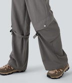 Mid Rise Belted Wide Leg Hiking Cargo Pants with Pockets