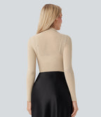 Sheer Mesh Mock-neck Snap Casual Bodysuit