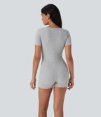 Henley Neck Short Sleeve Casual Romper