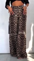 Ladies Leopard Print Hole Casual Pants