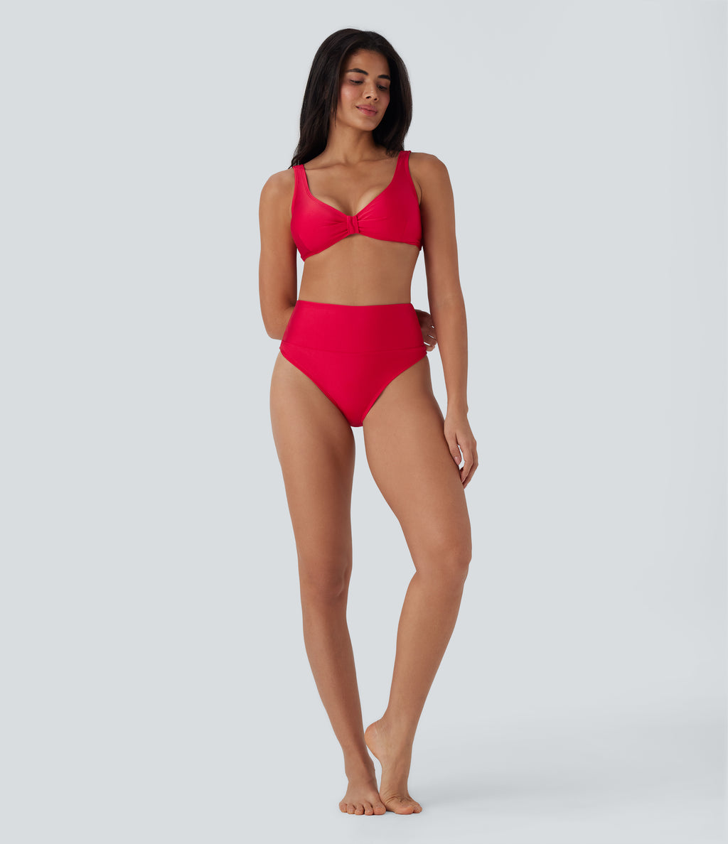High Waisted Tummy Control Sheen Bikini Bottom Swimsuit