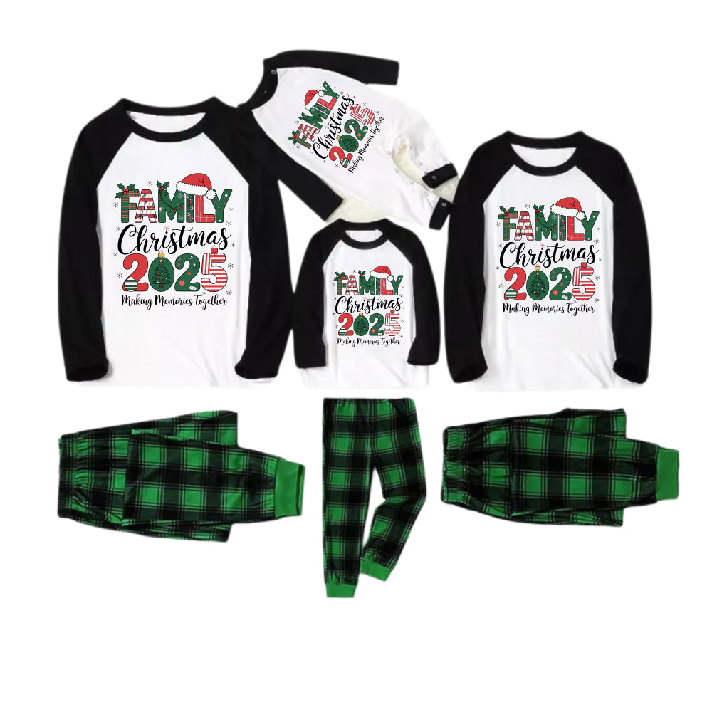 Black Raglan Top Green Plaid Christmas Pajamas Set With Holiday Lettering
