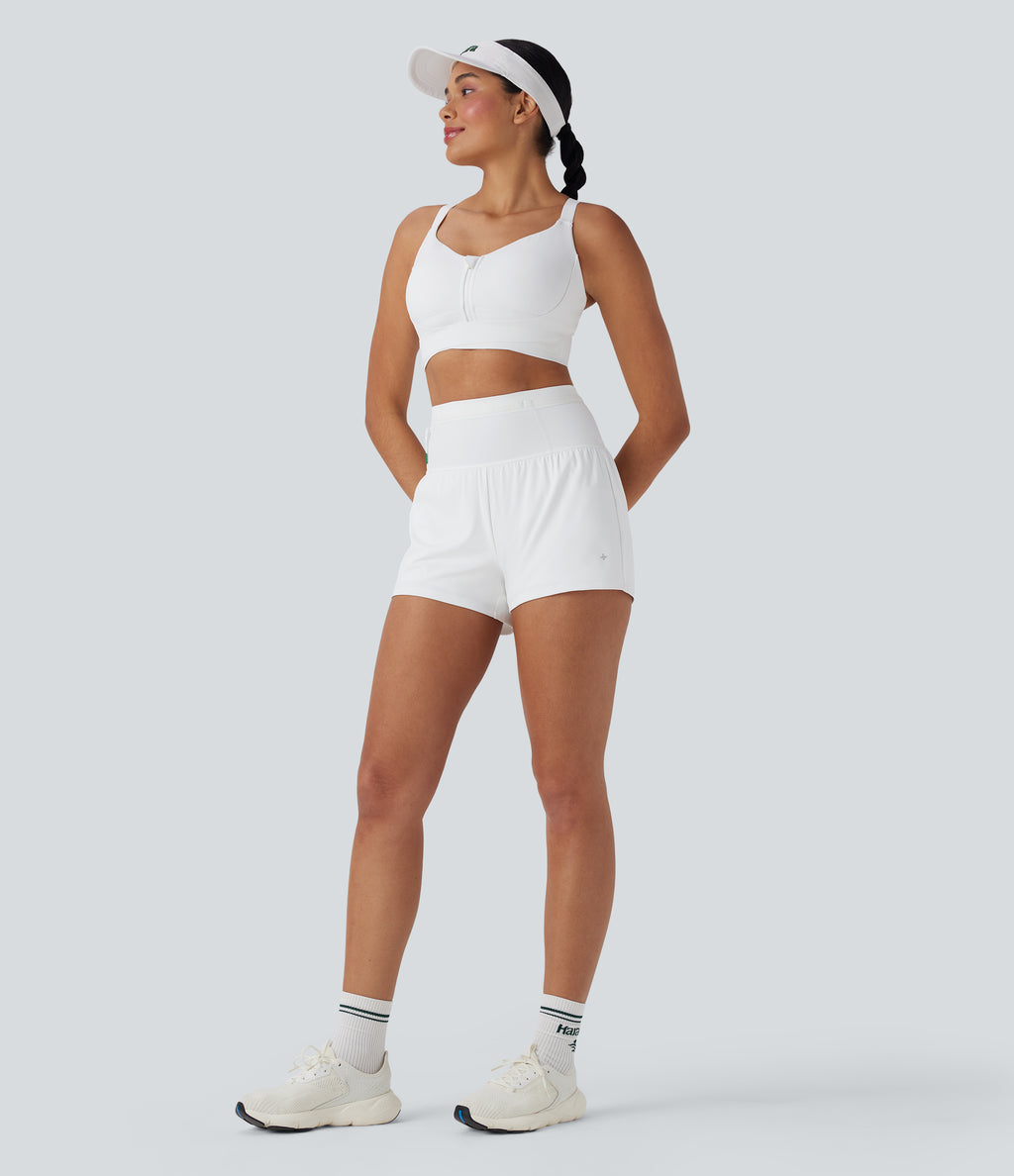 SpeedWaveTM High Waisted Contrast Mesh 2-in-1 Quick Dry Running Shorts with Pockets