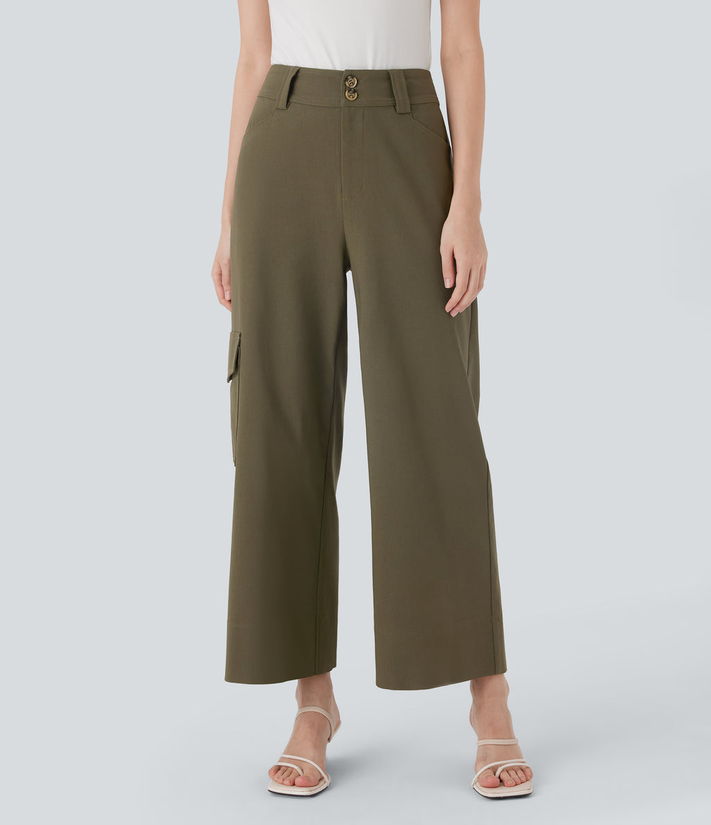 High Waisted Straight Leg Work Cargo Pants with Pockets