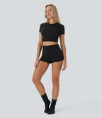 Seamless Flow Round Neck Short Sleeve Cropped Lounge Top