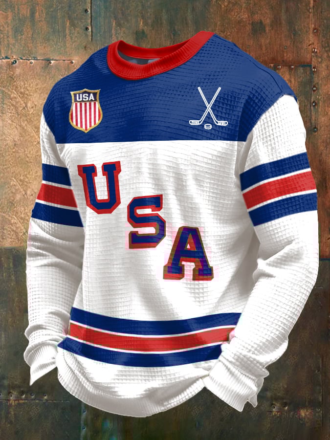Retro Men's USA Ice Hockey Print Sweatshirt