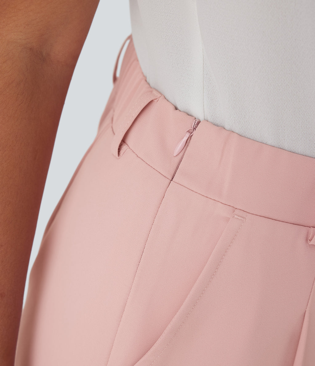 High Waisted Belted Wide Leg Cropped Work Pants with Pockets