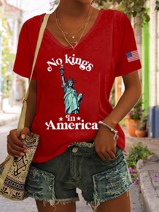 🔥Buy 3 Get 15% Off🔥Women's Independence Day FDT NO KINGS IN AMERICA Printed Casual T-Shirt