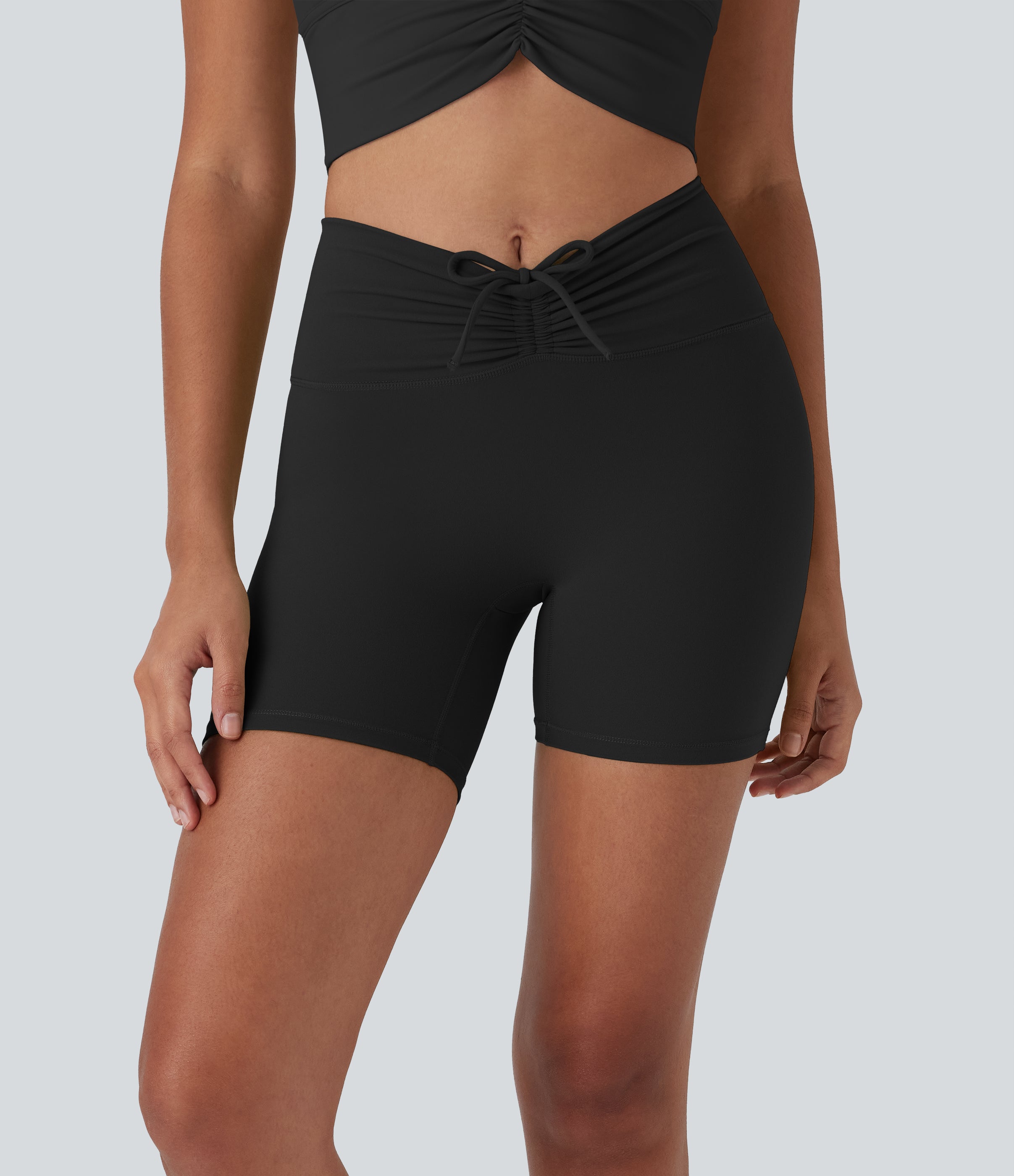UltraSculptTM High Waisted Drawstring Ruched Yoga Biker Shorts 5'' with Pocket